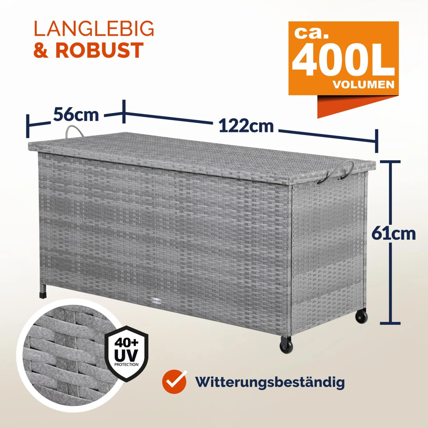 Polyrattan Auflagenbox Grau 122x56x61cm Mit Rollen 13 Polyrattan Auflagenbox Grau 122x56x61cm Mit Rollen – Bild 13