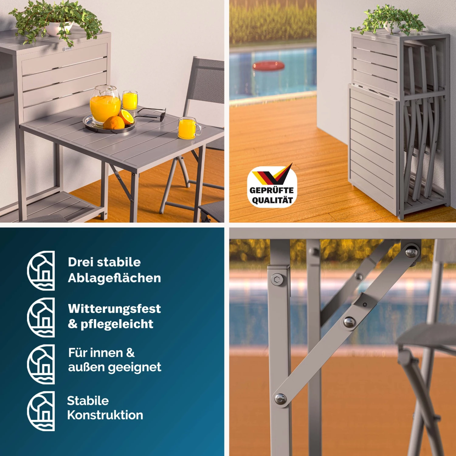 Sitzgruppe Garten 4-tlg. Grau Metall Klappbar 10 Sitzgruppe Garten 4-tlg. Grau Metall Klappbar – Bild 10