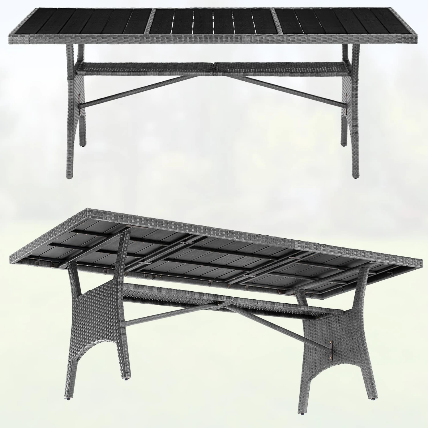 Polyrattan Gartentisch Takeo Grau 190x90x75cm WPC 4 Polyrattan Gartentisch Takeo Grau 190x90x75cm WPC – Bild 4