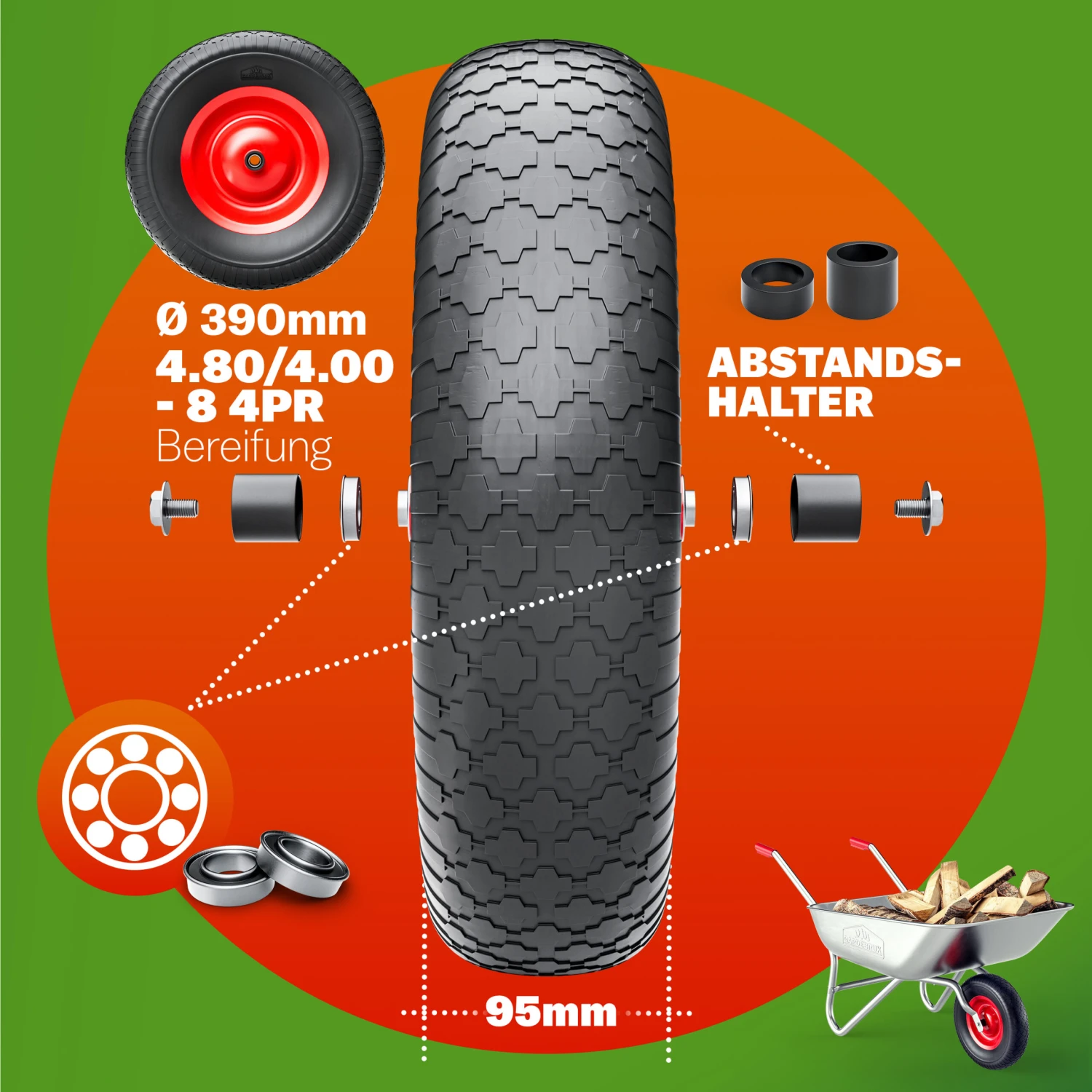 Schubkarrenrad Schwarz PU-Schaum Inkl. Achse 5 Schubkarrenrad Schwarz PU-Schaum Inkl. Achse – Bild 5