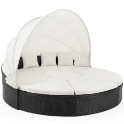Polyrattan Sonneninsel Schwarz/Creme Ø230cm