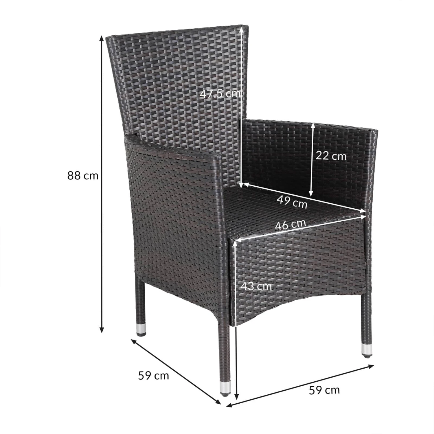 Polyrattan Gartenstuhl 2er-Set Braun/Creme Stapelbar 6 Polyrattan Gartenstuhl 2er-Set Braun/Creme Stapelbar – Bild 6