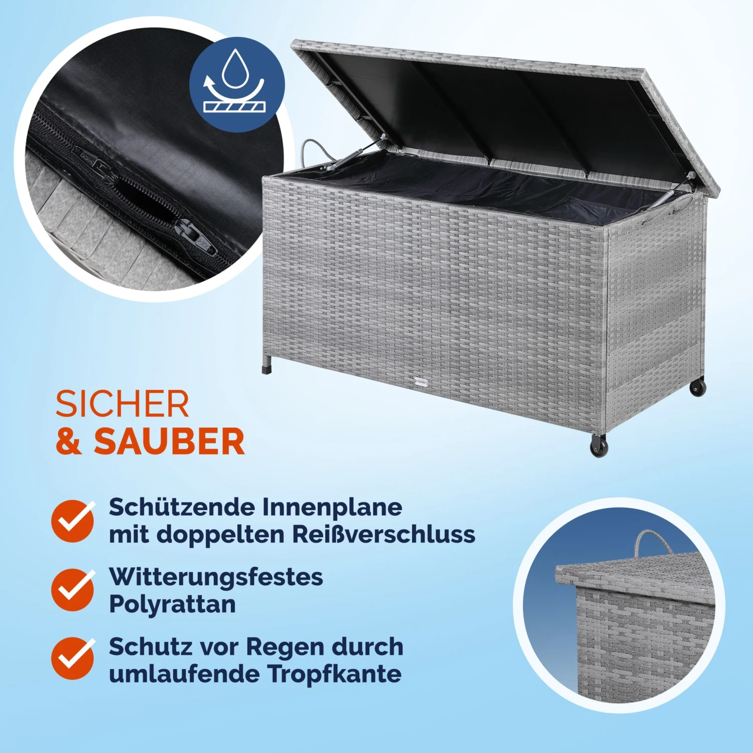 Polyrattan Auflagenbox Grau 122x56x61cm Mit Rollen 10 Polyrattan Auflagenbox Grau 122x56x61cm Mit Rollen – Bild 10