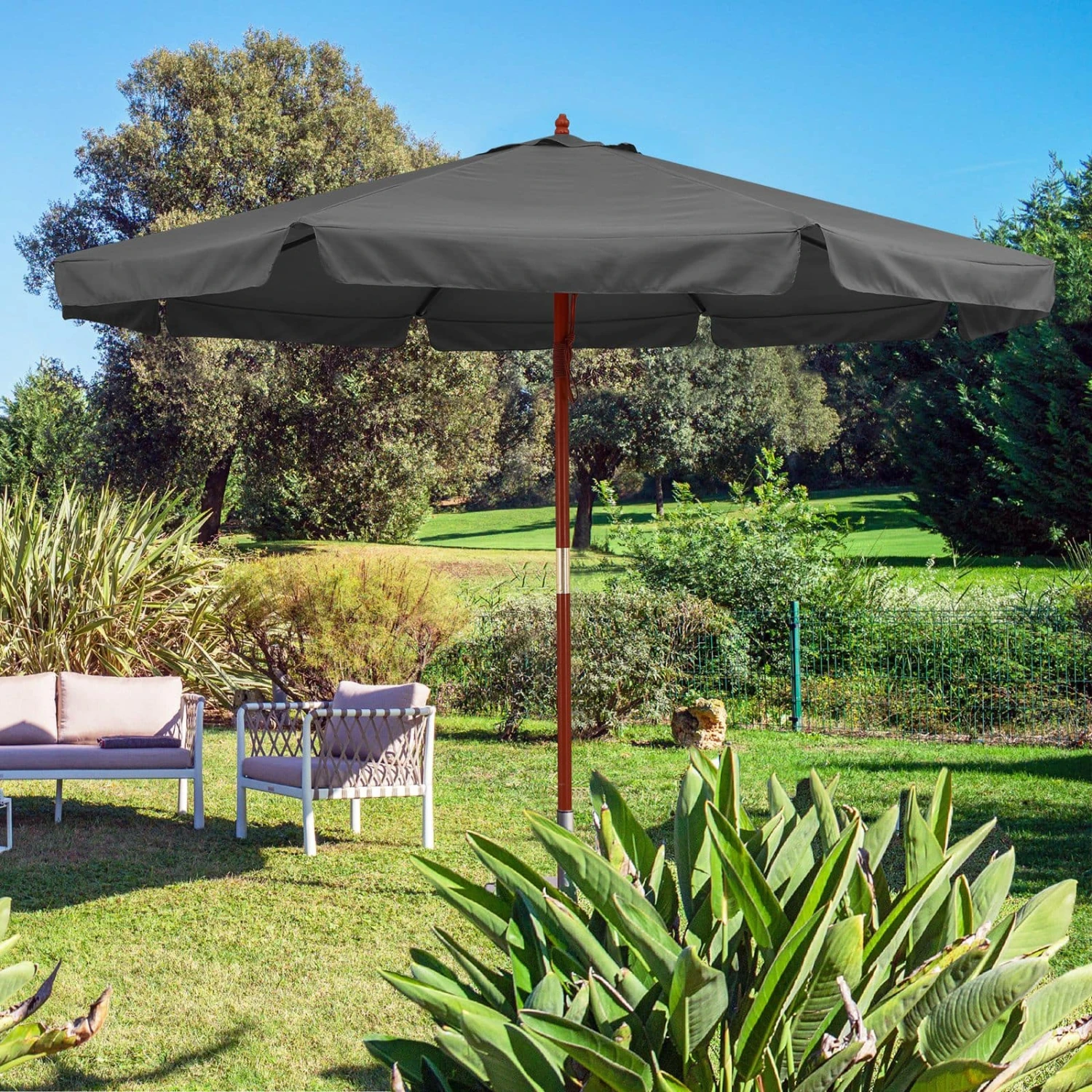 Sonnenschirm Anthrazit Holz Ø330cm UV-Schutz 50+ 3 Sonnenschirm Anthrazit Holz Ø330cm UV-Schutz 50+ – Bild 3