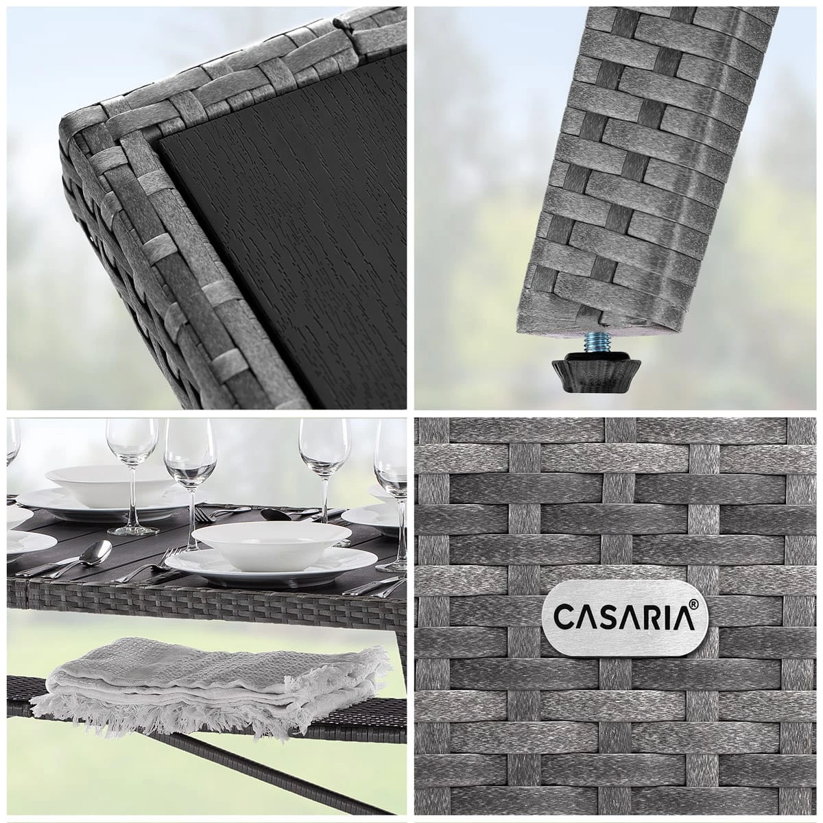 Polyrattan Gartentisch Takeo Grau 190x90x75cm WPC 3 Polyrattan Gartentisch Takeo Grau 190x90x75cm WPC – Bild 3