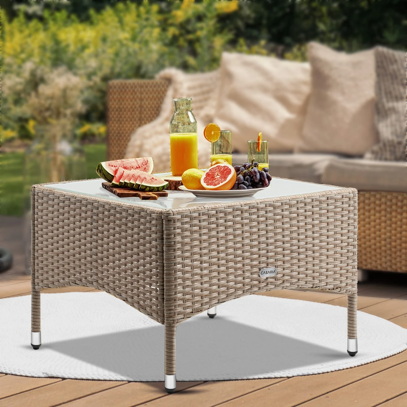 Polyrattan Beistelltisch Grau-Beige 58x58x42cm 5 Polyrattan Beistelltisch Grau-Beige 58x58x42cm – Bild 5