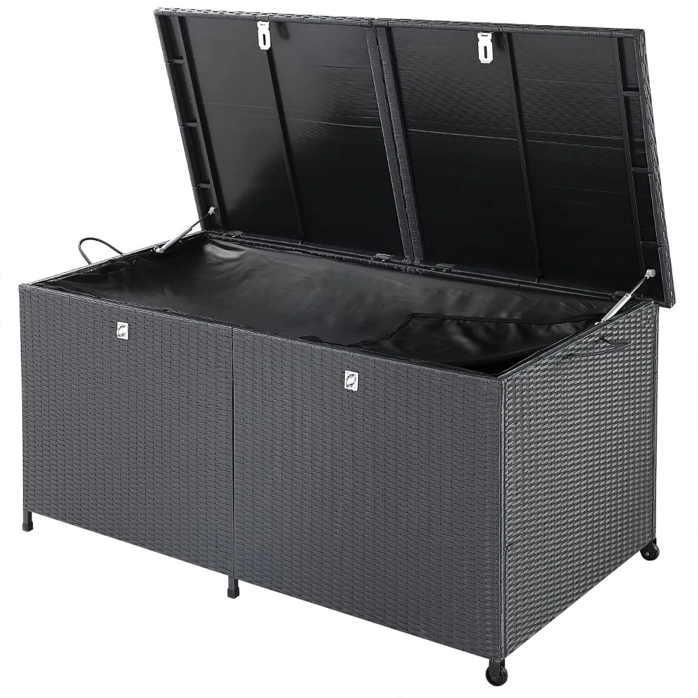 Polyrattan-Auflagenbox Schwarz 150x77x73cm Mit Rollen 10 Polyrattan-Auflagenbox Schwarz 150x77x73cm Mit Rollen – Bild 10