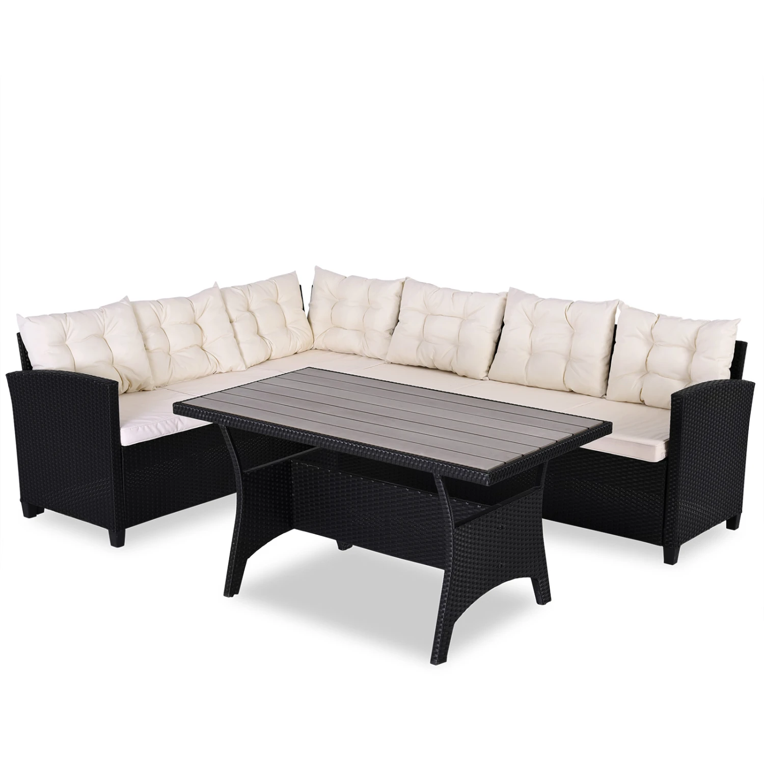 Polyrattan Lounge-Set Schwarz/Creme WPC Tischplatte 11 Polyrattan Lounge-Set Schwarz/Creme WPC Tischplatte – Bild 11