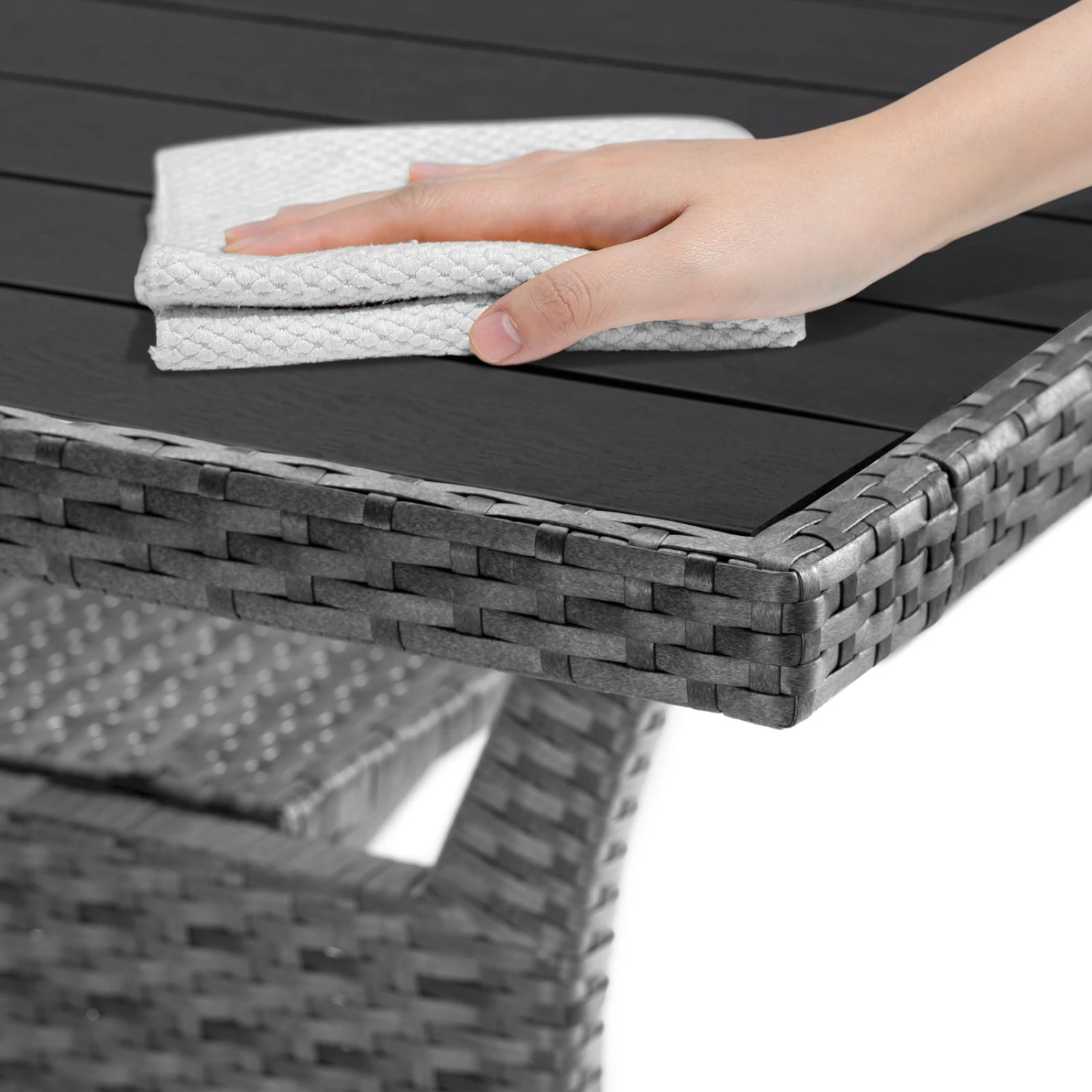 Polyrattan Gartentisch Takeo Grau 190x90x75cm WPC 9 Polyrattan Gartentisch Takeo Grau 190x90x75cm WPC – Bild 9