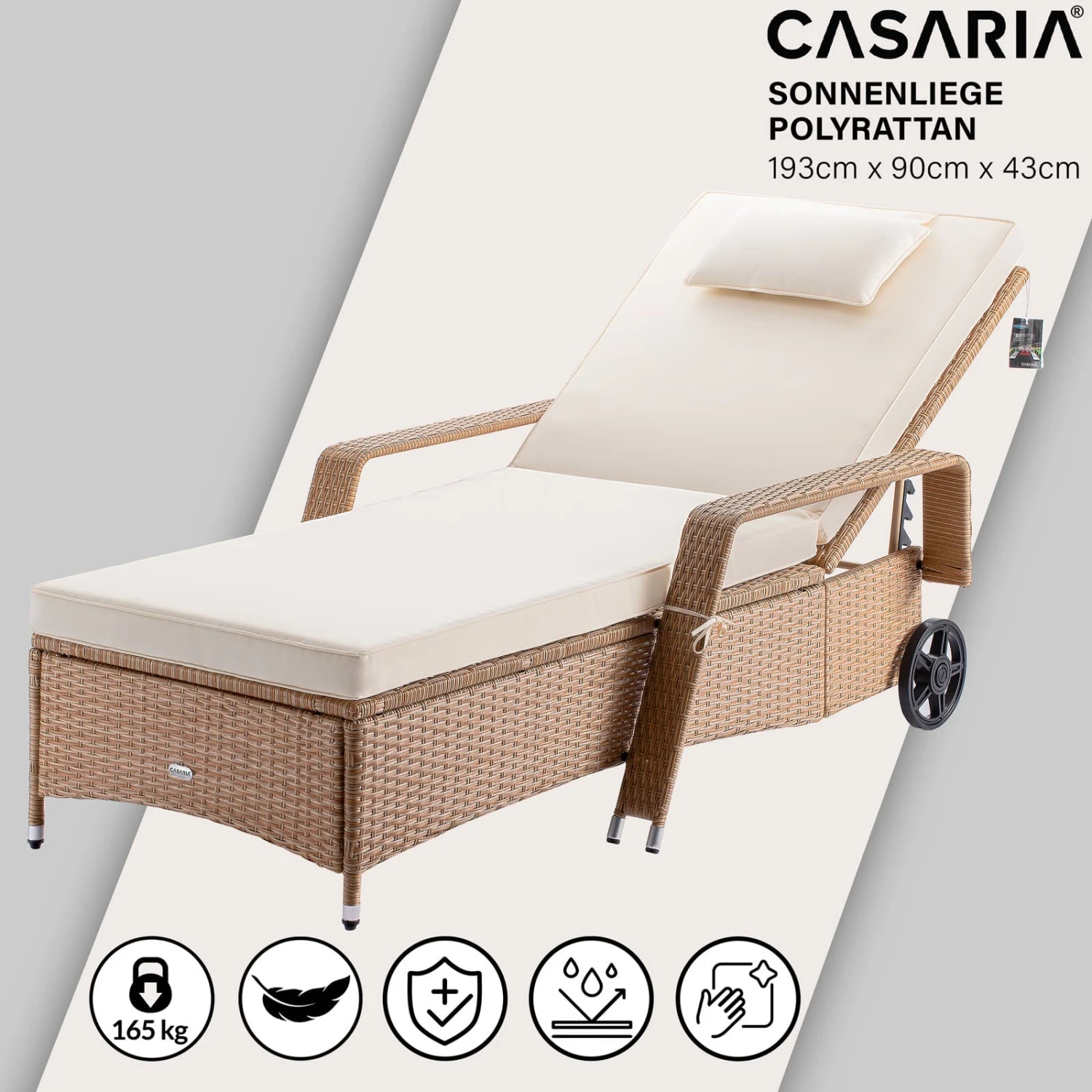 Polyrattan Sonnenliege Creme/Creme 193x90x43cm 1 Polyrattan Sonnenliege Creme/Creme 193x90x43cm