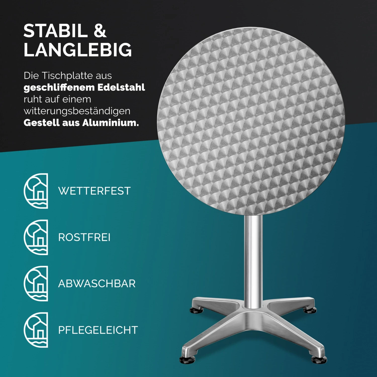 Stehtisch 2er-Set Silber Alu Ø60cm Klappbar, Höhenverstellbar 6 Stehtisch 2er-Set Silber Alu Ø60cm Klappbar, Höhenverstellbar – Bild 6
