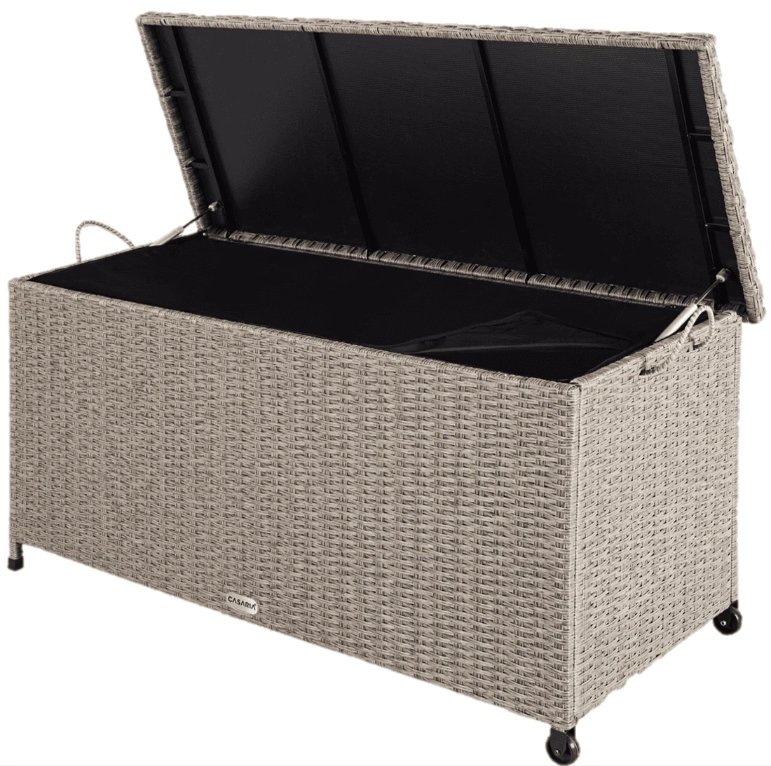 Polyrattan Auflagenbox Creme 122x56x61cm Rollen 8 Polyrattan Auflagenbox Creme 122x56x61cm Rollen – Bild 8