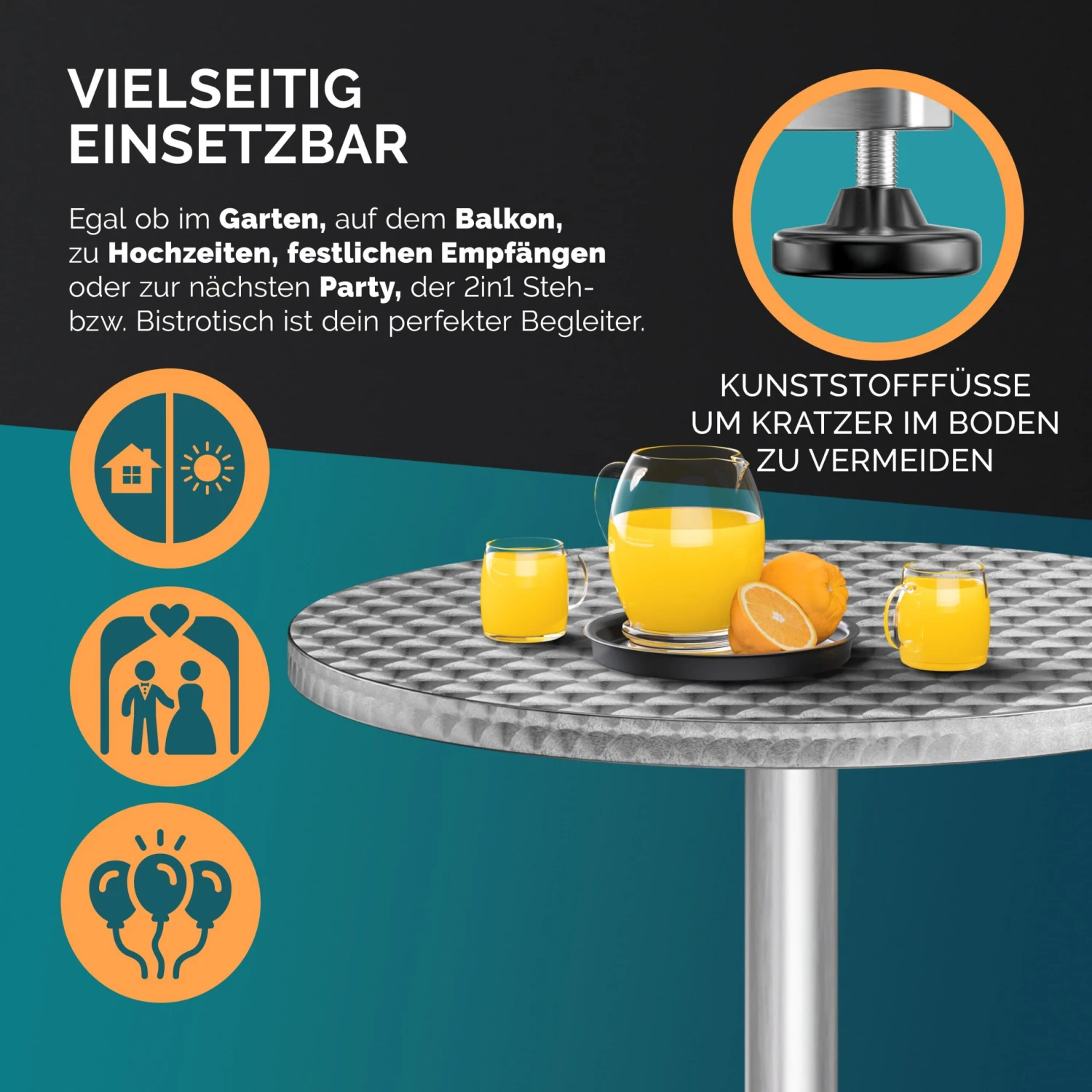 Stehtisch 2er-Set Silber Alu Ø60cm Höhenverstellbar 5 Stehtisch 2er-Set Silber Alu Ø60cm Höhenverstellbar – Bild 5