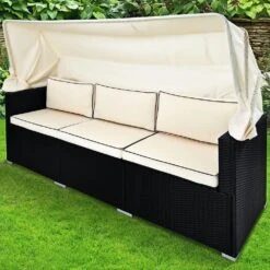 Polyrattan-Bank Schwarz/Creme 210x70x70cm + Sonnendach -GartenMeister Verkäufe 2c85d580bda2f6f40910d65b4848076c de 991028d 9 1
