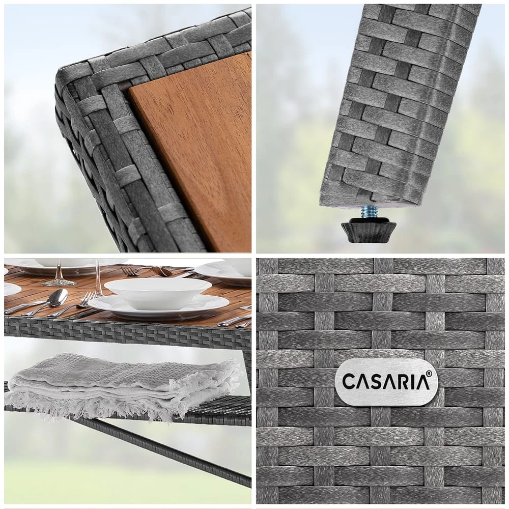 Polyrattan Gartentisch Takeo Grau 190x90x74cm Akazie 6 Polyrattan Gartentisch Takeo Grau 190x90x74cm Akazie – Bild 6