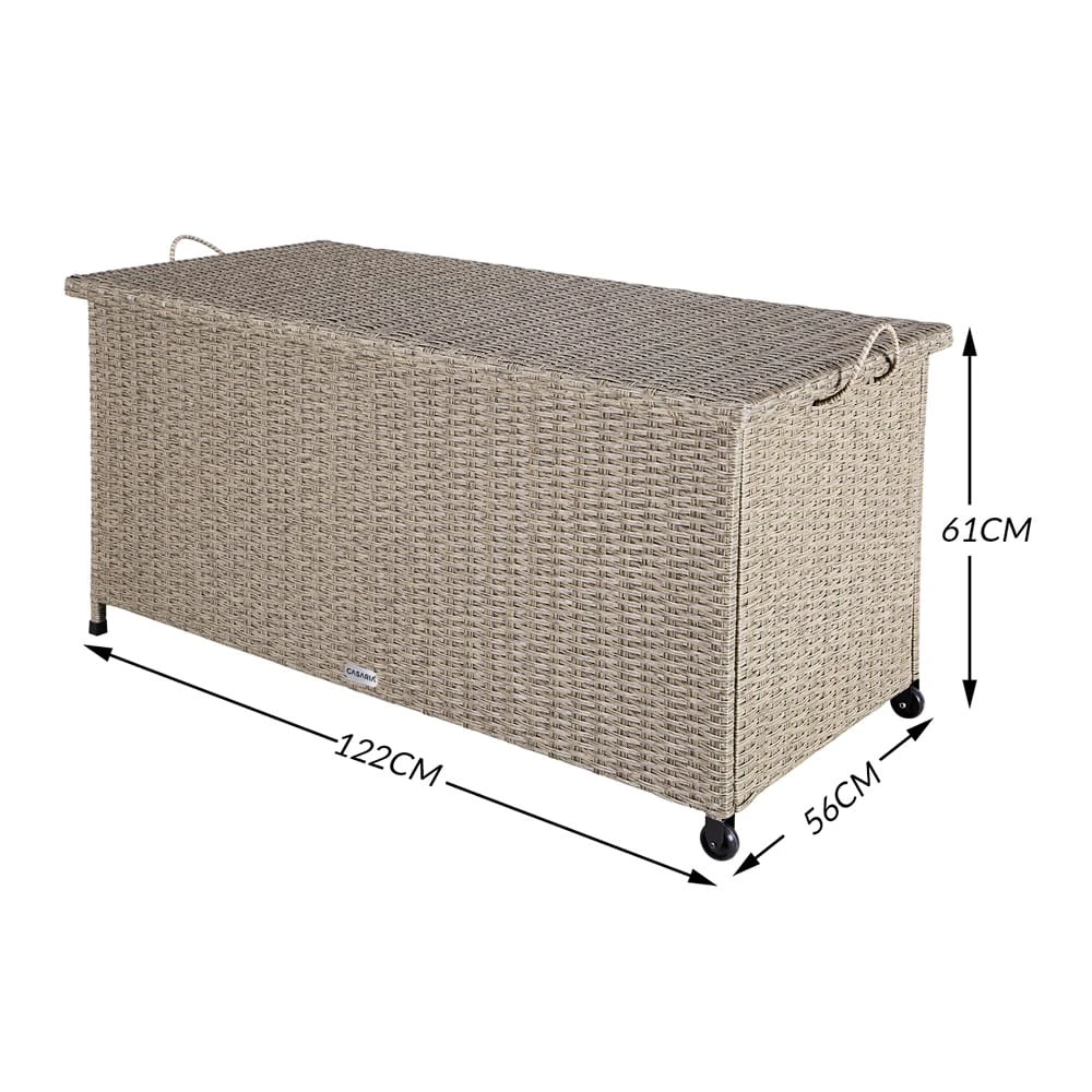 Polyrattan Auflagenbox Creme 122x56x61cm Rollen 2 Polyrattan Auflagenbox Creme 122x56x61cm Rollen – Bild 2