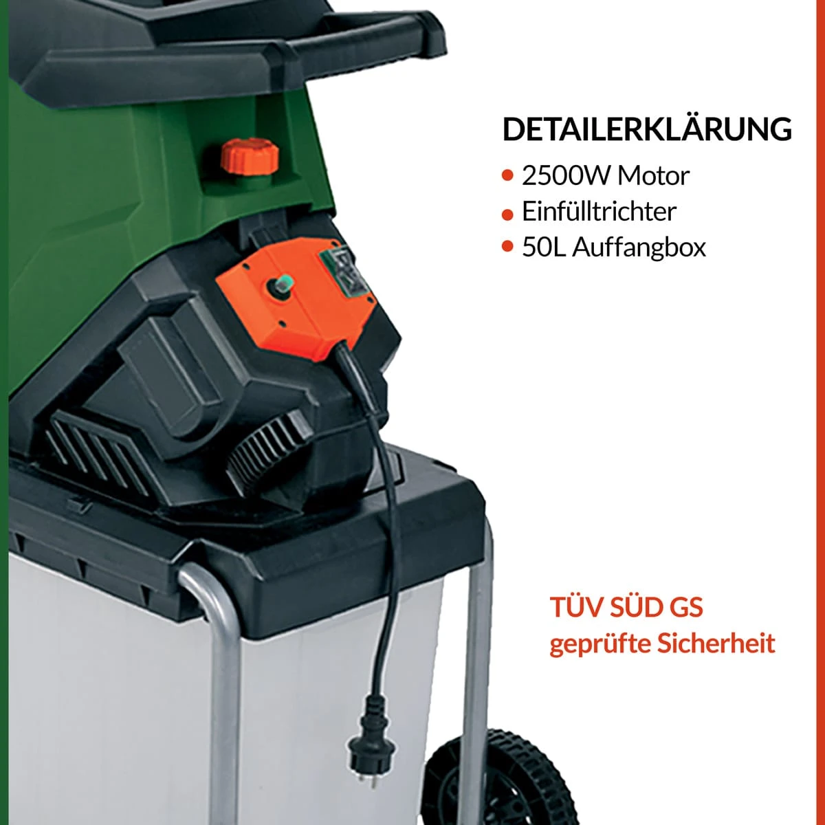 Häcksler 2500W Mit Sammelbeutel 50L 7 Häcksler 2500W Mit Sammelbeutel 50L – Bild 7