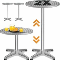 Stehtisch 2er-Set Silber Alu Ø60cm Höhenverstellbar