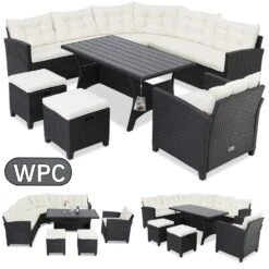 Polyrattan Ecklounge Schwarz/Creme Inkl. Kissen