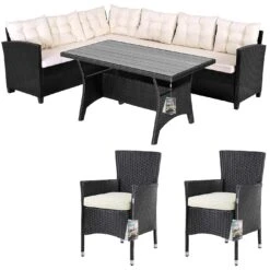 Polyrattan Ecklounge Lissabon Schwarz/Creme Inkl. 2 Stühlen