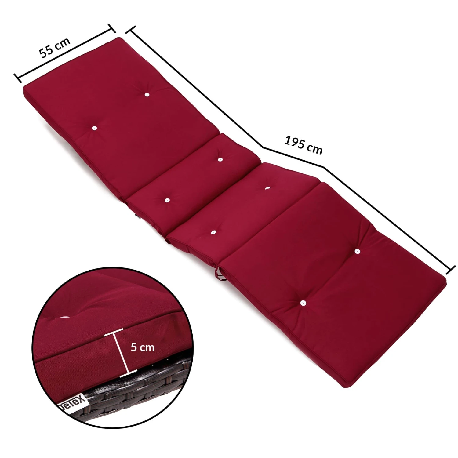 Auflage Sunlounger Rot 195x55x5cm 5 Auflage Sunlounger Rot 195x55x5cm – Bild 5