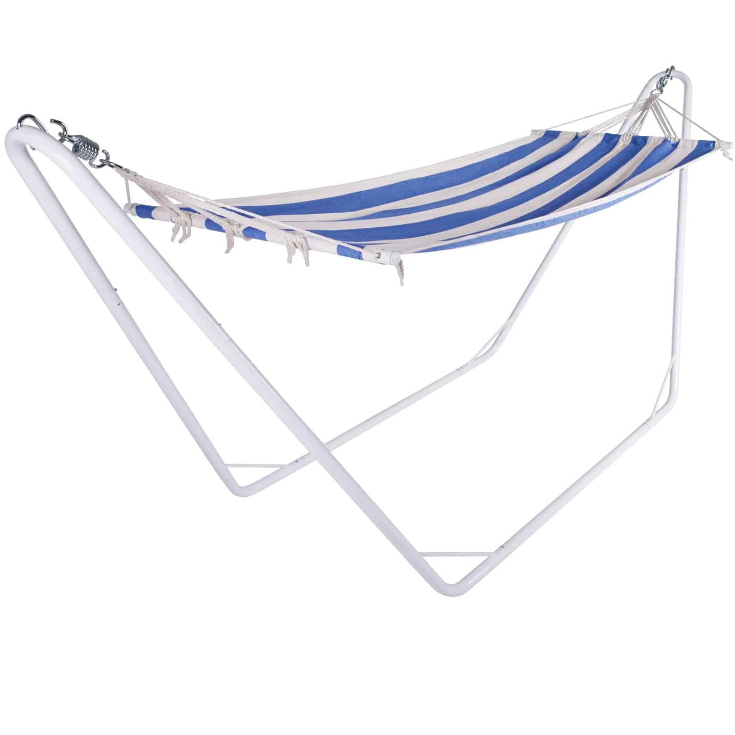 Hängematte Mit Metallgestell Creme/Blau 200x80cm 1 Hängematte Mit Metallgestell Creme/Blau 200x80cm