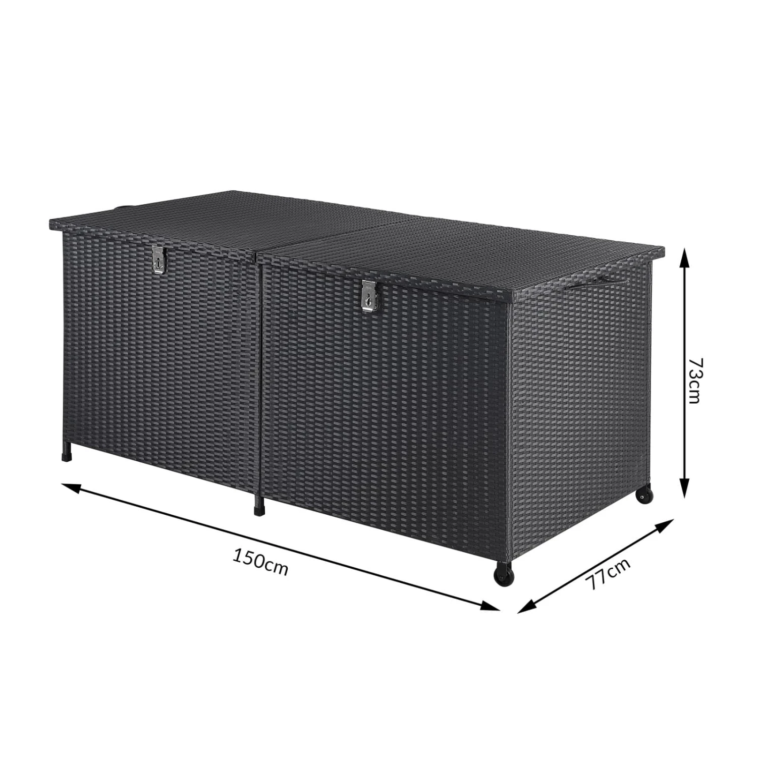 Polyrattan-Auflagenbox Schwarz 150x77x73cm Mit Rollen 19 Polyrattan-Auflagenbox Schwarz 150x77x73cm Mit Rollen – Bild 19