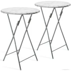 Stehtisch 2er-Set Weiß Marmoroptik Ø60cm Klappbar