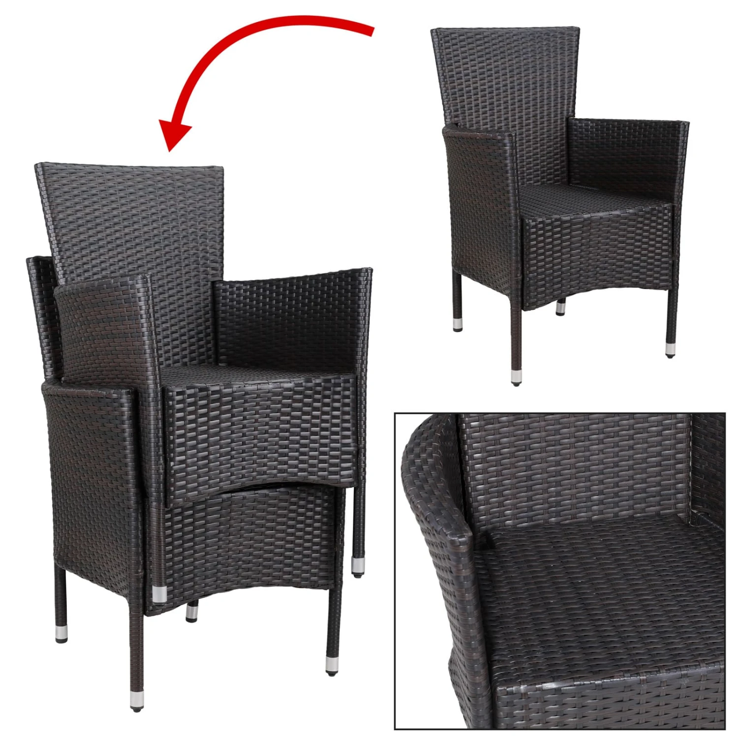 Polyrattan Gartenstuhl 2er-Set Braun/Creme Stapelbar 9 Polyrattan Gartenstuhl 2er-Set Braun/Creme Stapelbar – Bild 9