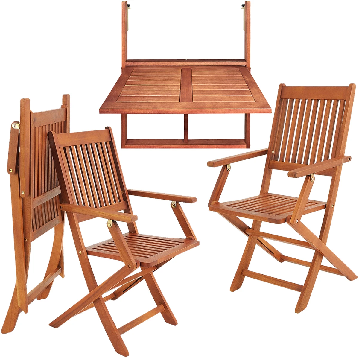 Balkonhängetisch Inkl. 2 Stühle 3-tlg. Akazienholz FSC®-zertifiziert 12 Balkonhängetisch Inkl. 2 Stühle 3-tlg. Akazienholz FSC®-zertifiziert – Bild 12