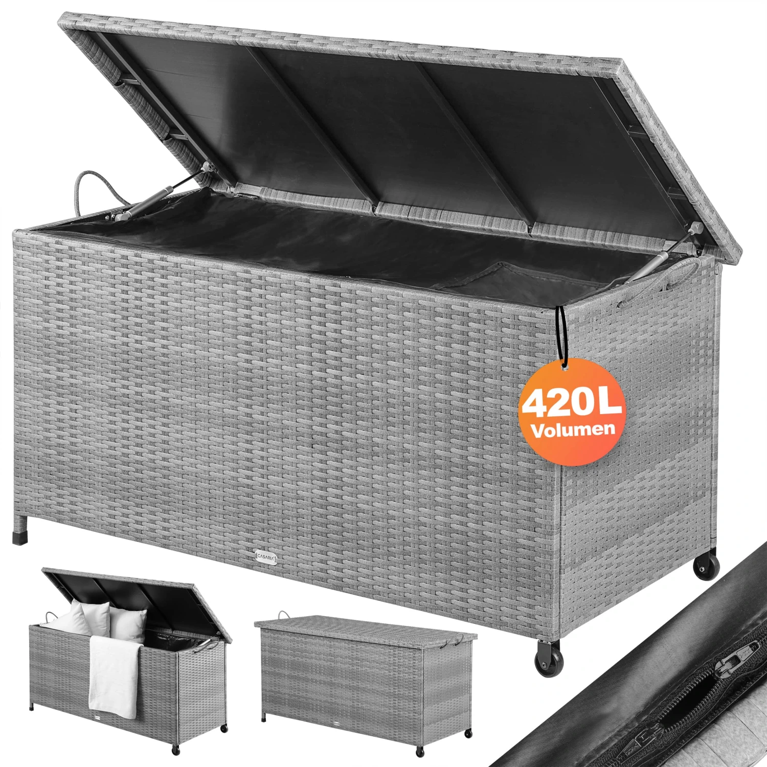 Polyrattan Auflagenbox Grau 122x56x61cm Mit Rollen 8 Polyrattan Auflagenbox Grau 122x56x61cm Mit Rollen – Bild 8