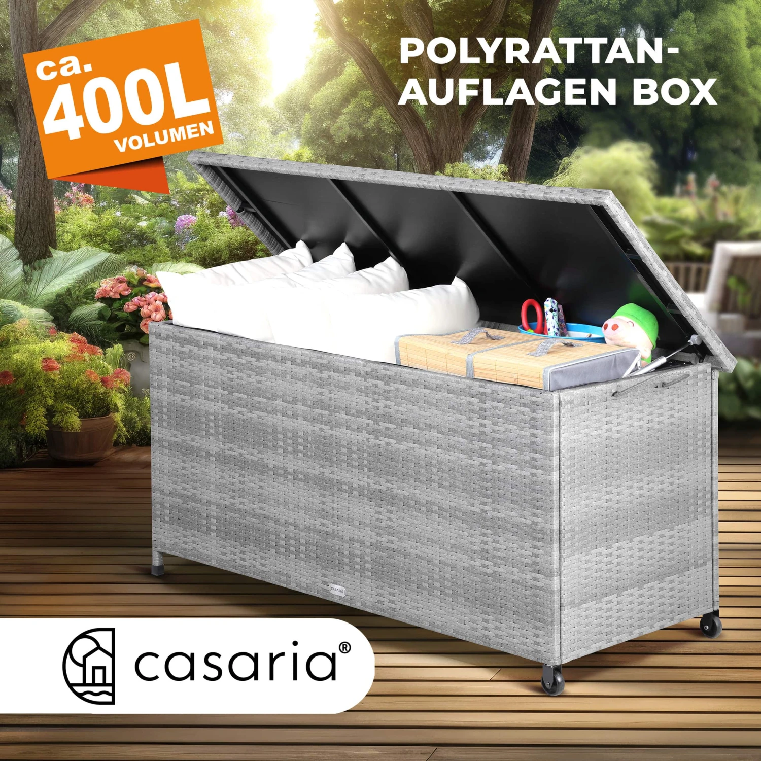 Polyrattan Auflagenbox Grau 122x56x61cm Mit Rollen 1 Polyrattan Auflagenbox Grau 122x56x61cm Mit Rollen