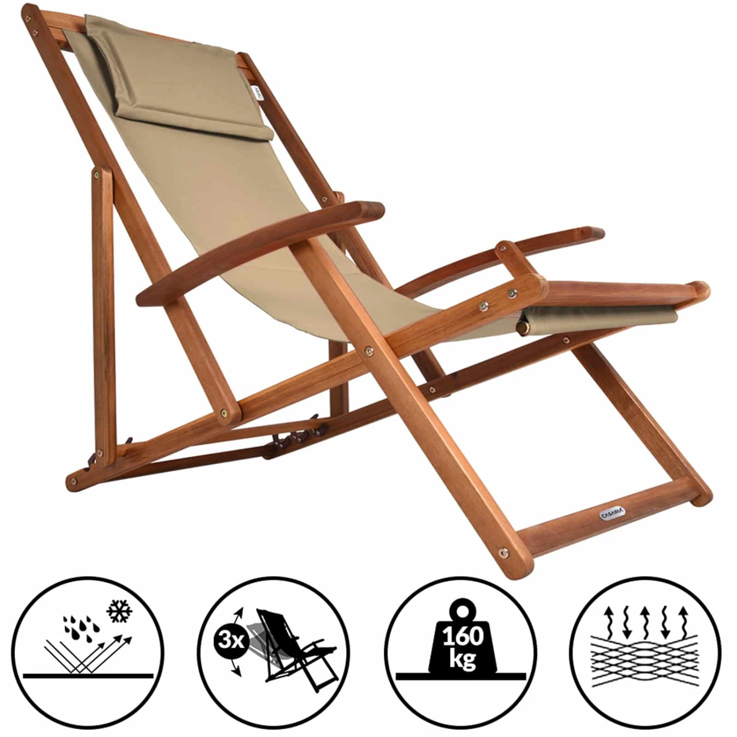 Sonnenliege Creme Akazienholz 94x60x94cm 1 Sonnenliege Creme Akazienholz 94x60x94cm