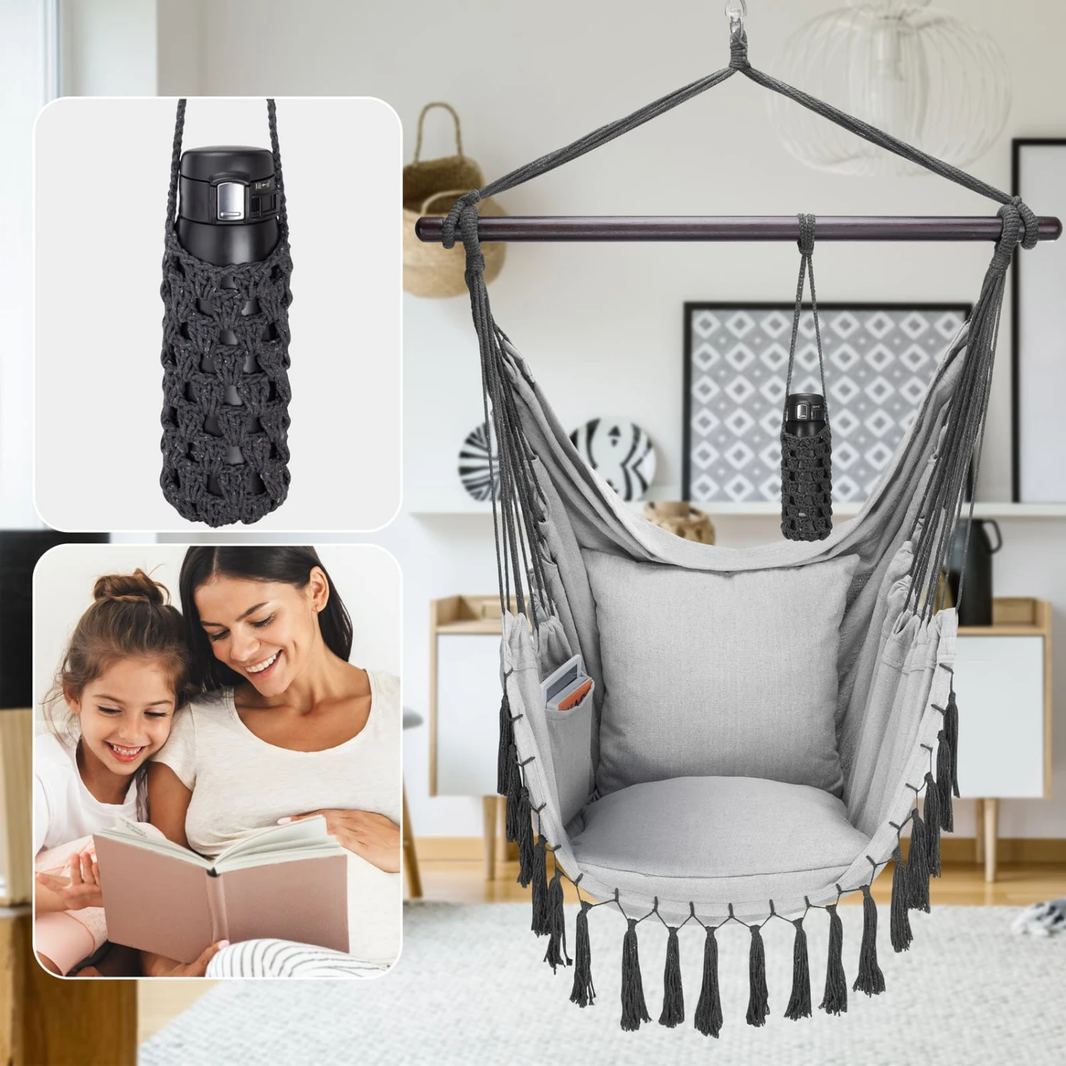 Hängesessel Hellgrau 170x100x150cm 8 Hängesessel Hellgrau 170x100x150cm – Bild 8