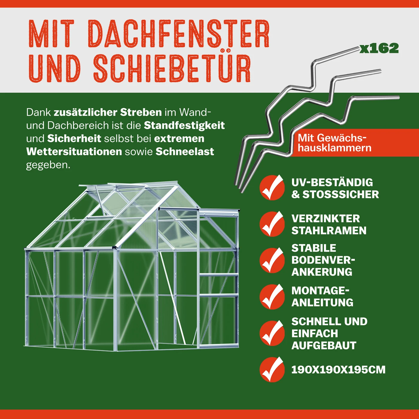Alu Gewächshaus 190x190x195cm Mit Dachfenster 3 Alu Gewächshaus 190x190x195cm Mit Dachfenster – Bild 3