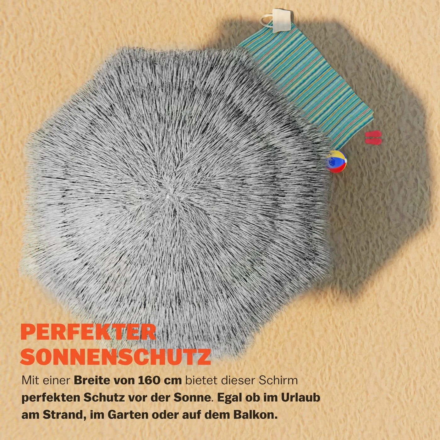 Sonnenschirm Hawaii Hellgrau Ø160cm UV-Schutz 30+ 3 Sonnenschirm Hawaii Hellgrau Ø160cm UV-Schutz 30+ – Bild 3