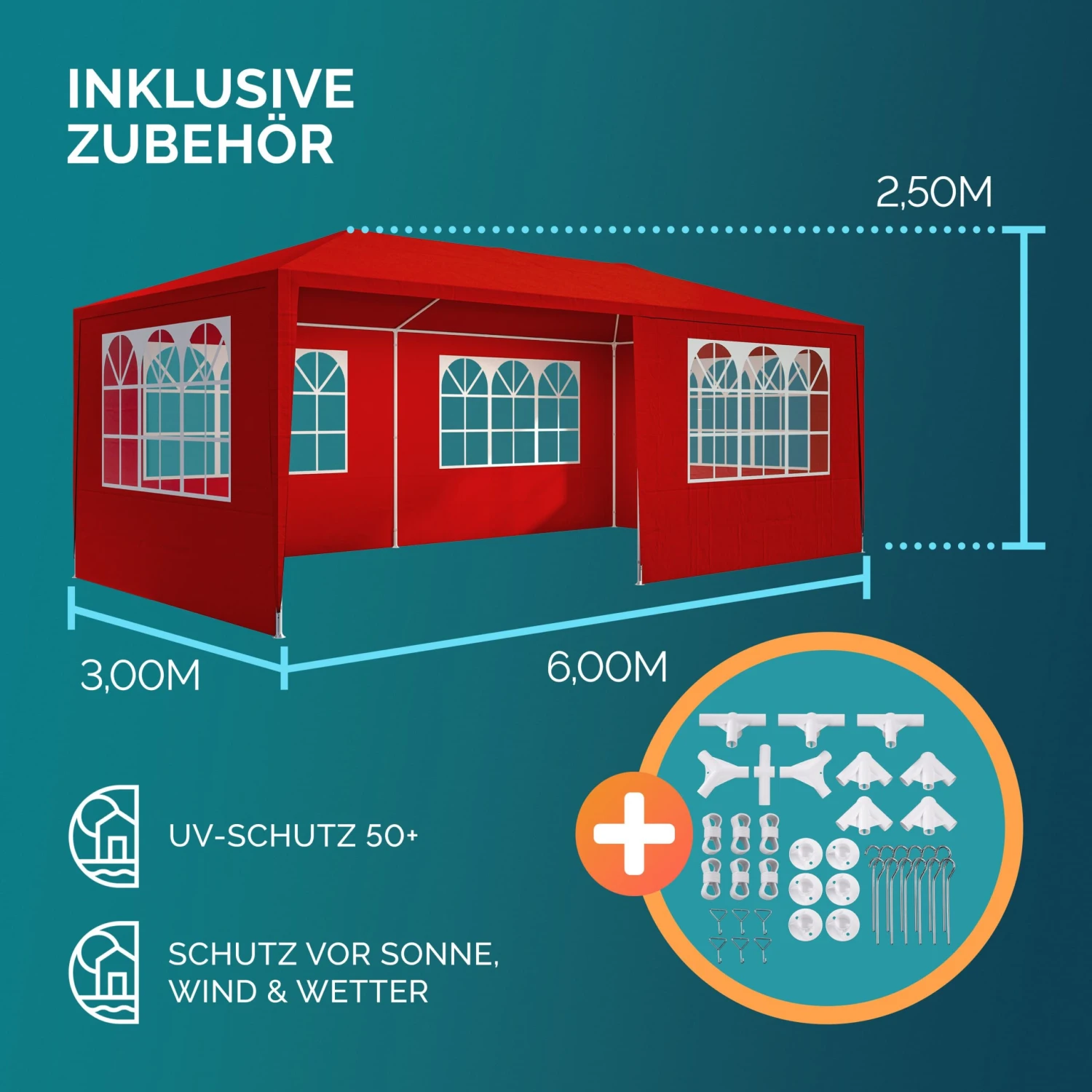 Festzelt Rimini Rot 3x6m UV-Schutz 50+ 5 Festzelt Rimini Rot 3x6m UV-Schutz 50+ – Bild 5