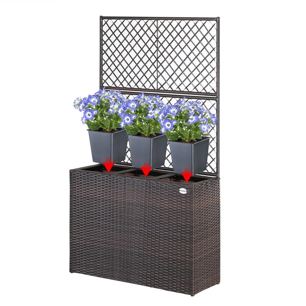 Polyrattan Blumenkasten Mit Rankgitter Braun 6 Polyrattan Blumenkasten Mit Rankgitter Braun – Bild 6