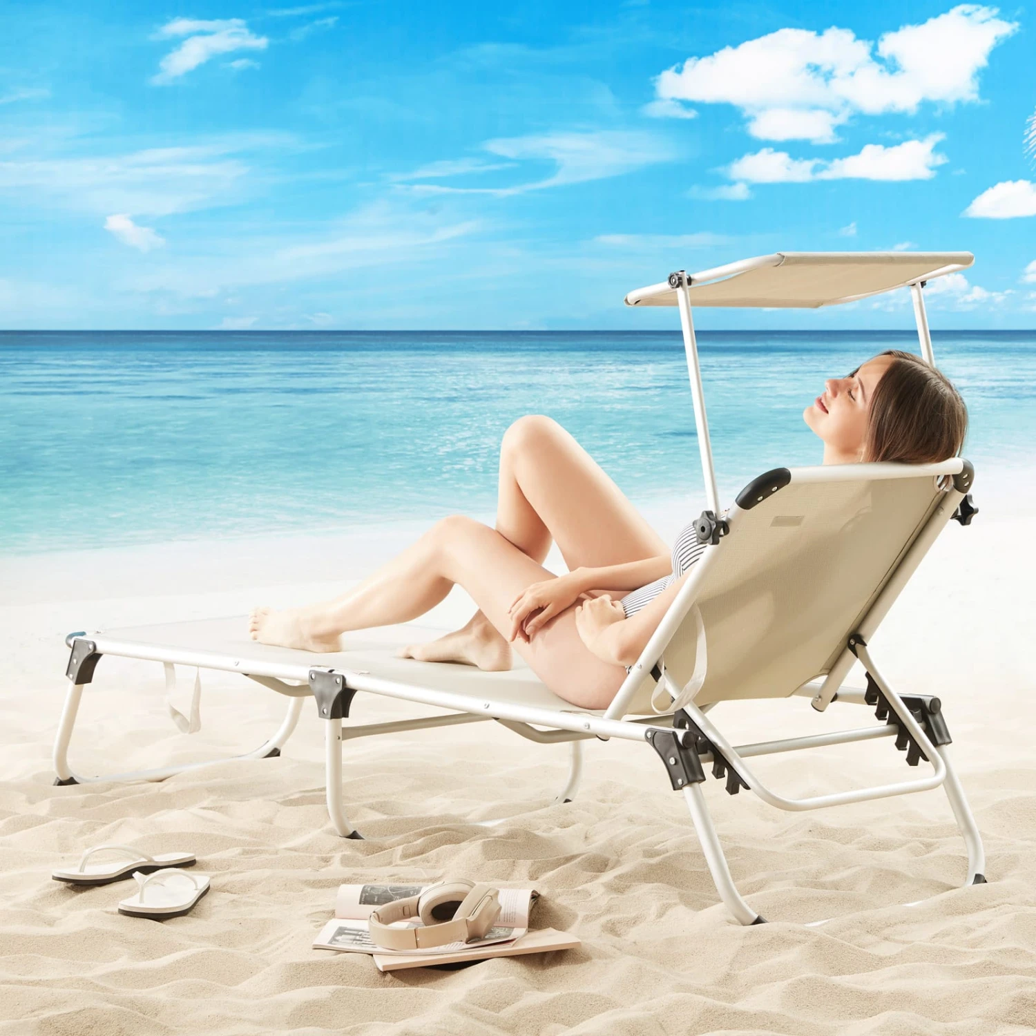 Sonnenliege Malta Creme Alu Mit Sonnendach 2 Sonnenliege Malta Creme Alu Mit Sonnendach – Bild 2