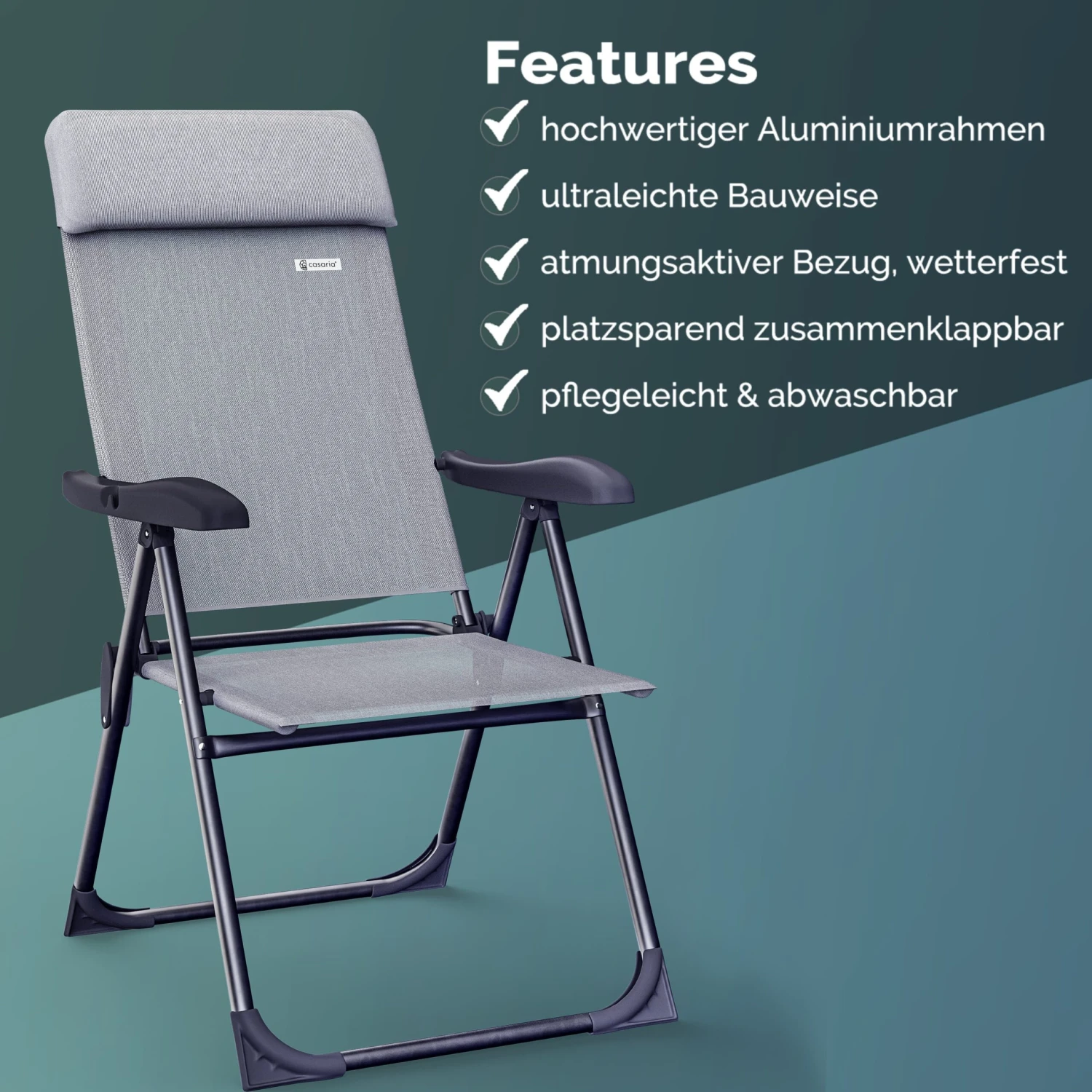 Gartenstuhl 4er-Set Grau Meliert Alu Klappbar 7 Gartenstuhl 4er-Set Grau Meliert Alu Klappbar – Bild 7