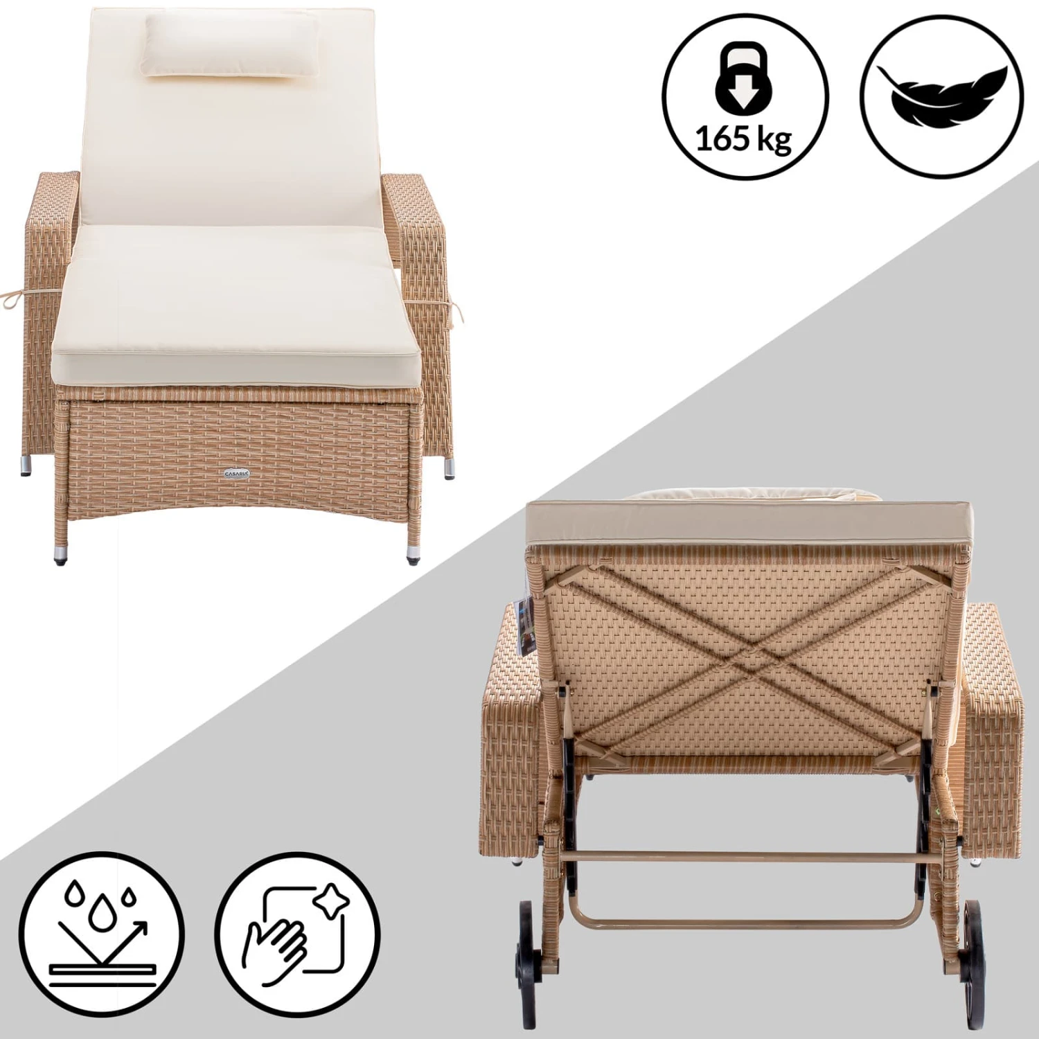 Polyrattan Sonnenliege Creme/Creme 193x90x43cm 6 Polyrattan Sonnenliege Creme/Creme 193x90x43cm – Bild 6