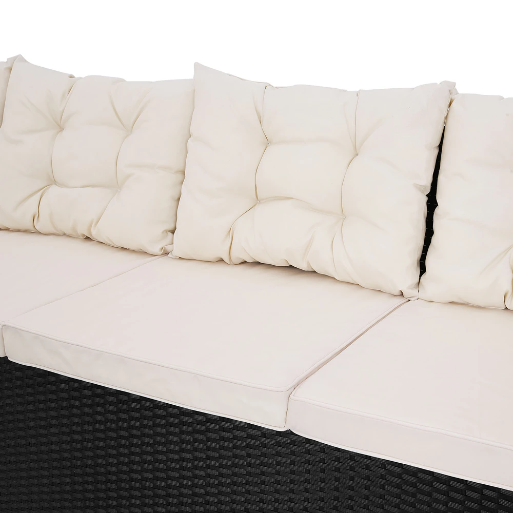 Polyrattan Lounge-Set Schwarz/Creme WPC Tischplatte 4 Polyrattan Lounge-Set Schwarz/Creme WPC Tischplatte – Bild 4
