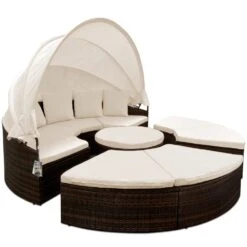 Polyrattan Sonneninsel Braun/Creme Ø230cm