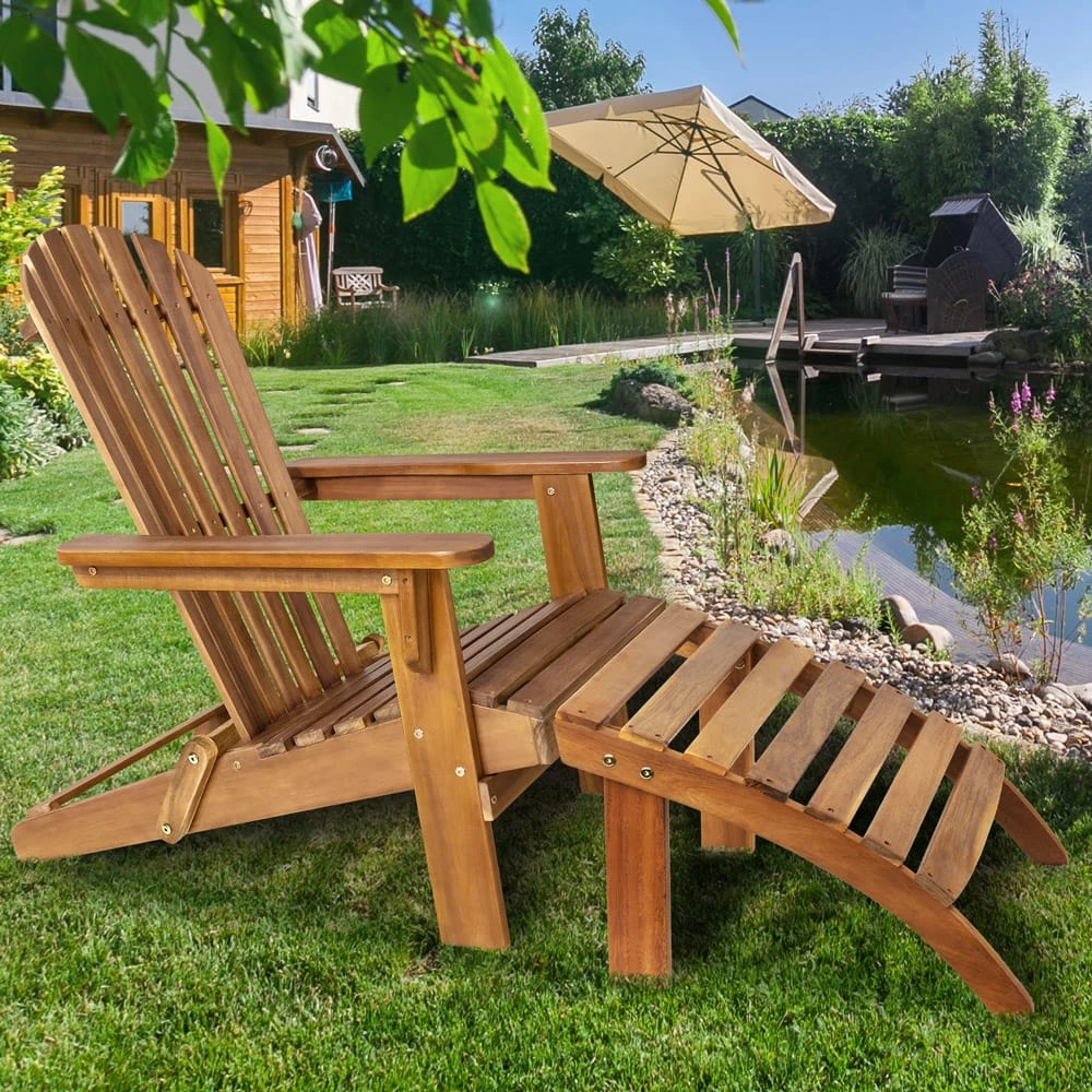 Liegestuhl Adirondack 2er-Set Akazienholz + Fußstützen 7 Liegestuhl Adirondack 2er-Set Akazienholz + Fußstützen – Bild 7