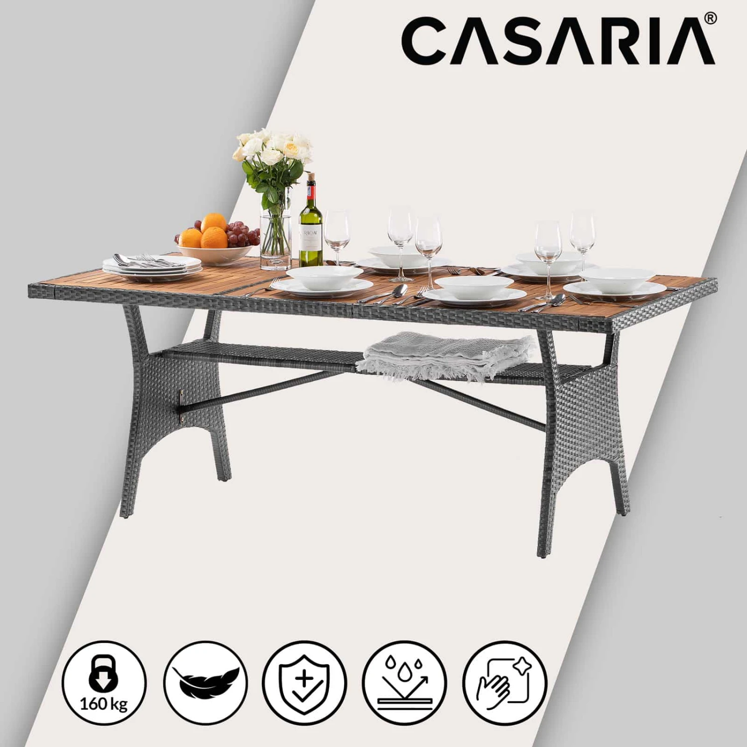 Polyrattan Gartentisch Takeo Grau 190x90x74cm Akazie 7 Polyrattan Gartentisch Takeo Grau 190x90x74cm Akazie – Bild 7