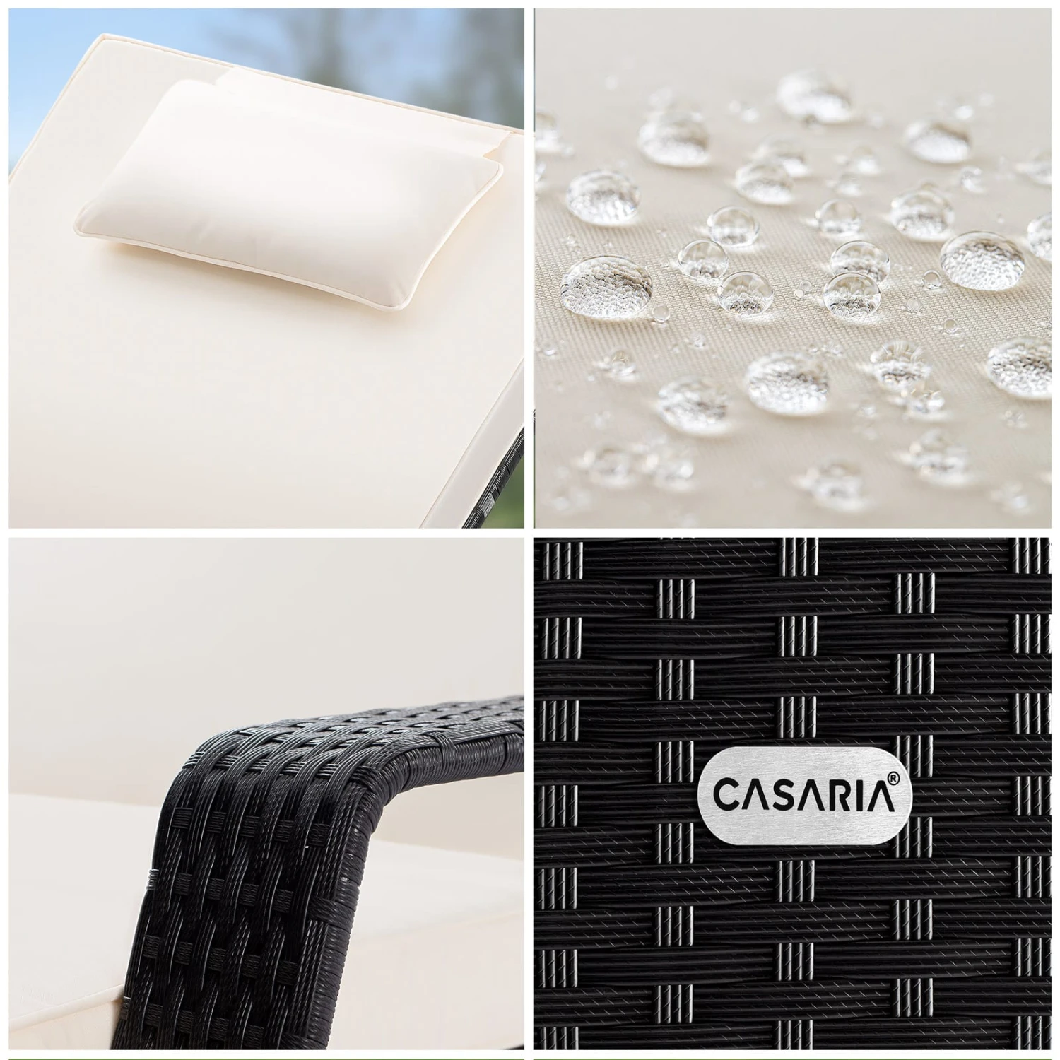 Polyrattan Sonnenliege Schwarz/Creme 193x90x43cm 5 Polyrattan Sonnenliege Schwarz/Creme 193x90x43cm – Bild 5