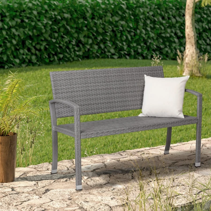 Polyrattan Gartenbank Grau 122x58x87cm 5 Polyrattan Gartenbank Grau 122x58x87cm – Bild 5