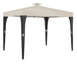 Polyrattan Pavillon Schwarz/Creme 3x3m