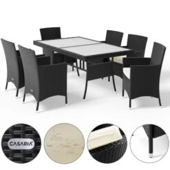 Polyrattan Garten-Sitzgruppe Nizza 7-tlg. Schwarz Milchglas