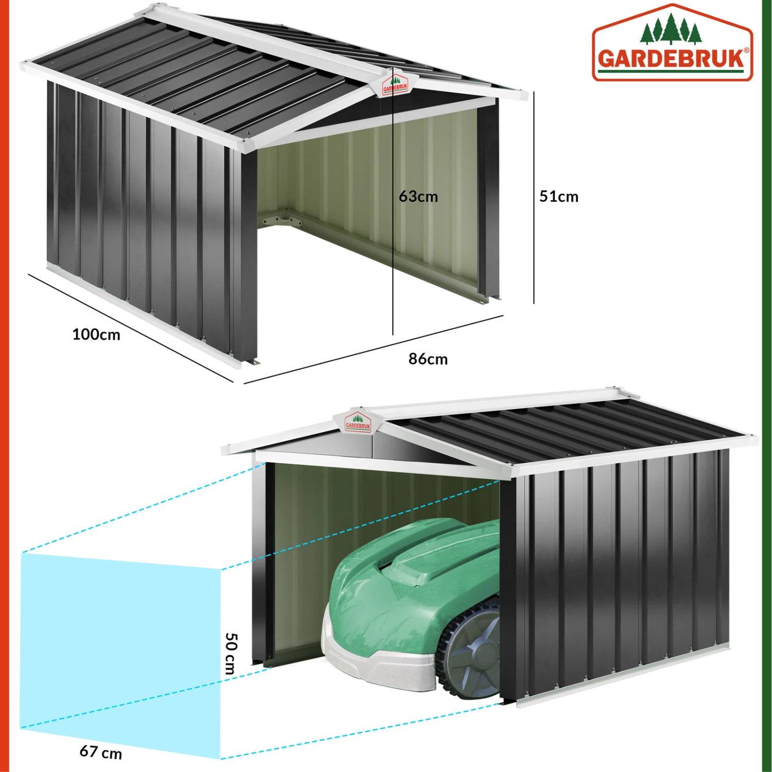 Mähroboter Garage Anthrazit Metall 86x100x63cm 8 Mähroboter Garage Anthrazit Metall 86x100x63cm – Bild 8